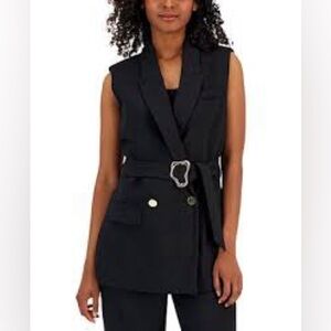 NWT T Tahari Black Belted Sleeveless Blazer, Size 14